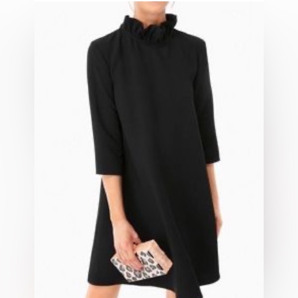 COS Ruffle Neck Shift Dress Navy Blue 3/4 Sleeve 8